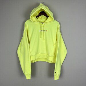 Teddy Fresh Hoodie Womens XL Highlighter‎ Neon Yellow Cropped 100% Cotton Beaded